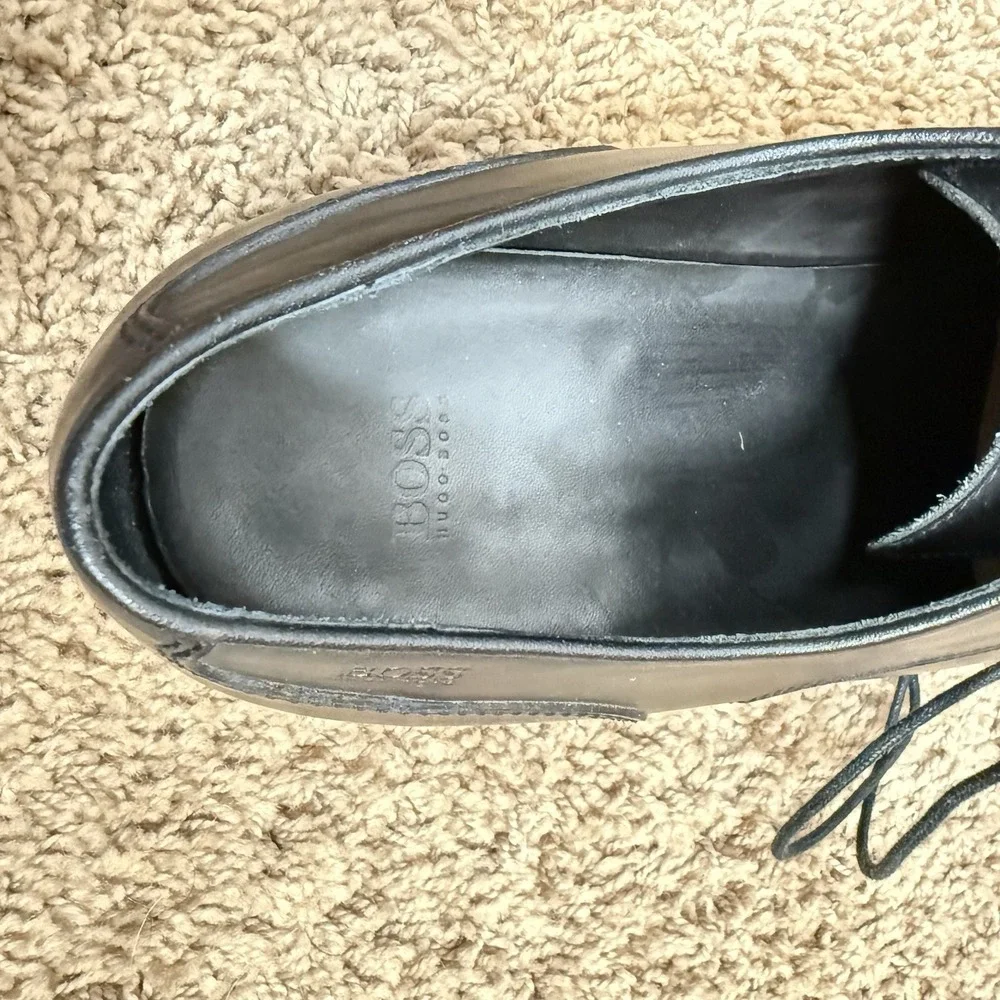 Hugo Boss Black Leather Dress Shoes 0219147 Oxford Lace Up Sz 12